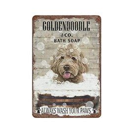 Funny Tin Sign Bath Soap Goldendoodle Pub Novelty Coffee Bar Club Wall Poster Yard Garden Farm Man Cave Bar Cafe Living Room Kitchen 8x12 Inch