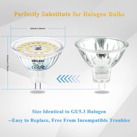 DiCUNO MR16 LED Bulbs 6W, 70W Halogen Equivalent, 850LM GU5.3 Bi-Pin Base Light Bulb 6000K Daylight White, 12V Non-Dimmable 120 Degree Beam Angle, Replacement for Tracking Lighting, 10 Packs