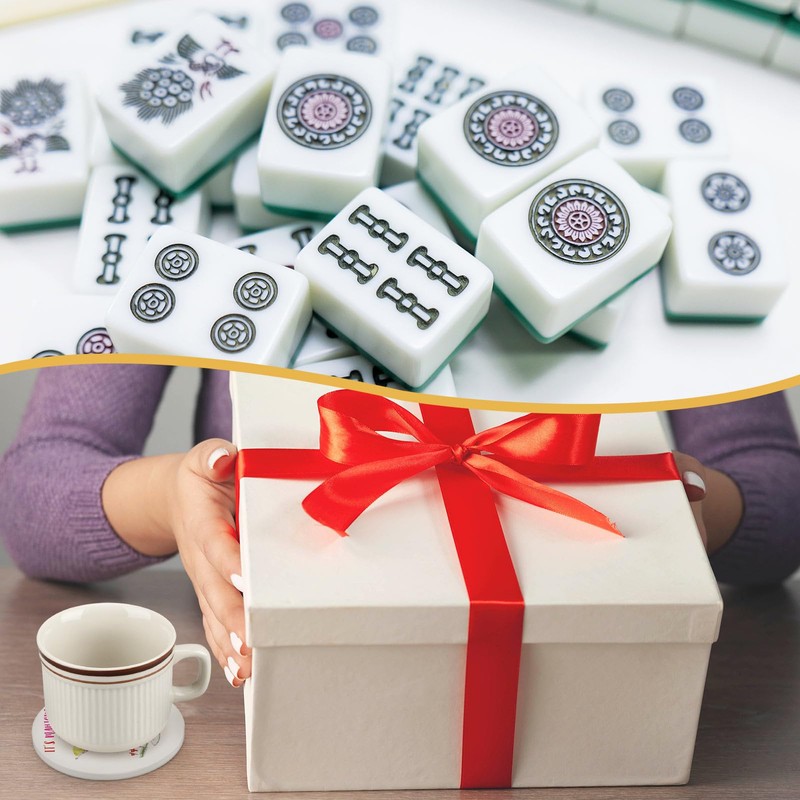BrightRow 6 Pcs Mahjong Cocktail Coasters 4 Inches Round Ceramic