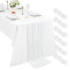 6 Pack Cheesecloth Table Runner, 10Ft Boho Gauze Table Runner 21×120 Inch Rustic Romantic Long Table Runner for Wedding Party Bridal Shower Thanksgiving Christmas Decoration(White)