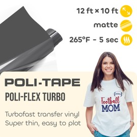 Poli-Flex® Turbo – Anthracite Matte Heat Transfer Vinyl (HTV) – 12" x 10 ft for T-Shirts, Iron - On Vinyl, Easy to Cut & Weed - Extra Durable