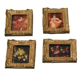 Melody Jane Dolls House 4 Pictures Paintings in Antique Gilt Gold Frames Miniature Accessory