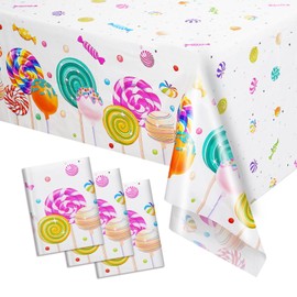 SMLAMANCA Sweet Candyland Tablecloth for Candyland Party Decorations, Candy Theme Plastic Table Cover Candy Land Table Cloths Lollipop Tablecovers for Candy Land Birthday Party Decorations (3)