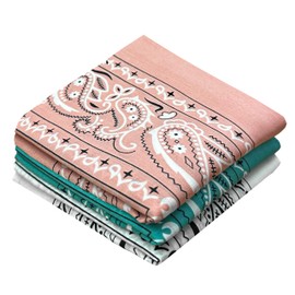 Classic Colorful Bandana Handkerchiefs for Women- 3 Pack Gift Set, 100% Cotton, 22x22 Inches, White Light Pink Teal