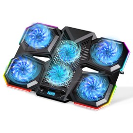 Allchn Laptop Cooling Pad Gaming Laptop Cooling Laptop Cooler Stand with 6 Cooling Fans, Laptop Stand Gaming, 7 Height Adjustable 12 RGB with 2 USB Silent Laptop Fan Cooling Pad for 12-17.3 Inch
