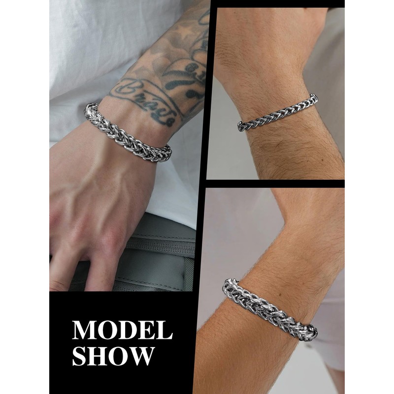 Mens Stainless Steel Franco Chain Bracelet 5MM Link Bracelets, Fold