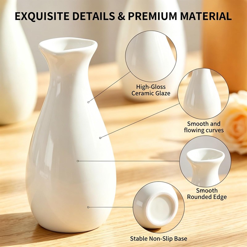 5 Inch White Ceramic Bud Vase with Narrow Neck