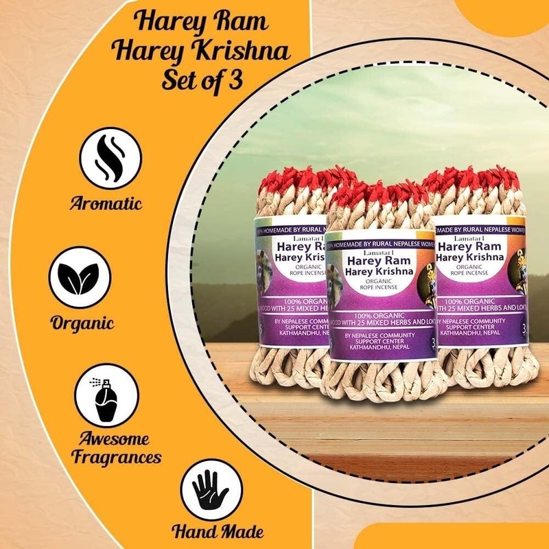 Lamatar1 Hare Ram Hare Krishna Natural Rope Incense Home Fragrance