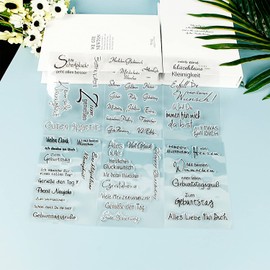 FOLANVOFF Silikonstempel Sprüche Deutsch Set,FOLANVOFF 6 Blätter Geburtstag Stempel,Clear Stamps Glückwünsche,Clearstamp Set für DIY Bullet Journal Scrapbooking Fotoalbum Geburtstag Stempelset