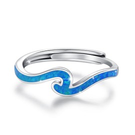 MOPOPOK Waves Rings 925 Sterling Silver Blue Waves Rings Adjustable Enamel Ring Nature Ocean Jewelry Gifts for Ladies Women Men Nature Lovers