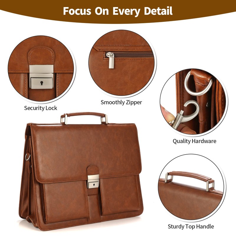 Jack&Chris Mens New PU Leather Attache Briefcase Traditional Messenger Lawyer