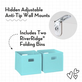 RiverRidge Kids Bookshelf & Toy Storage Organizer with 4 Book Racks, 2 Cubbies and 2 Gray Storage Bins - Versatile Book Nook Toy Tidy