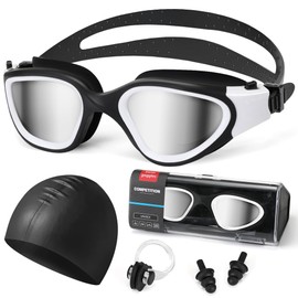 Nasjac Gafas de Natación Anti Niebla UV, 6 en 1 Anteojos de Natación Adultos, Kit Goggles Natacións Incluye Gorro, Auriculares y Clips para la Nariz, para mujeres y hombres (Gris)