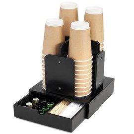 Vilaxing Coffee Station Organizer for Countertop, Coffee Bar Accessories and Organizer,4 Compartment Disposable Cup and lid Dispenser storage basket for coffee pod straw,Bamboo (Black)