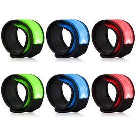 LOBKIN 6 Pack Safety Bracelets, LED Slap Armband Kids Walking at Night Safe LED Light Wrist Light Reflective Belt, Magic Band Running Lights for Runners
