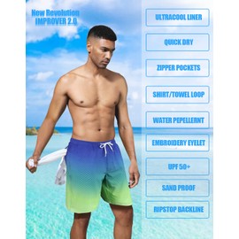 LUCOWEE Traje de baño para hombre, con forro de compresión, con cierre, bolsillo y bucle, secado rápido, entrepierna de 7 pulgadas, Azul Neón, Small