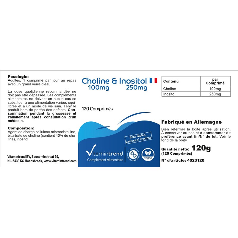 Cholin & Inositol - mit 100mg Cholin und 250mg Inositol
