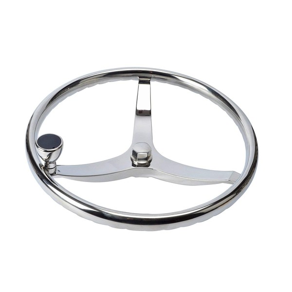 SeaLux 316 Stainless Steel Boat Steering Wheel 3-Spoke 15-1/2" Dia, with 5/8" -18 Nut and Turning Knob for Seastar and Verado