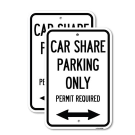 (2 Pack) Car Share Parking Only Permit Required with Bidirectional Arrow | 12" X 18" Heavy-Gauge Aluminum Sign | Rust Free Aluminum, Weather Resistant, Waterproof, Fade Resistant, 2 Pre-drilled Holes