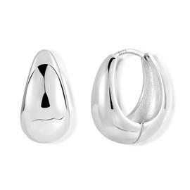 Small Hoop Earrings for Women, Sterling Silver 925 Chunky Hoop Earrings, Lightweight Silver Wide Thick Oval Hoop Earrings Small Cartilage Huggie Hoop Earrings Silver Chunky Earrings for Women