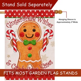 Selmad Christmas Gingerbread Wishes and Candy Cane Kisses Decorative House Flag, Xmas Home Yard Garden Outdoor Decor, Winter Large Outside Decoration Double Sided 28 x 40