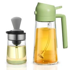 Packung mit 2 Glasölen für Olivenöl, 2-in-1, auslaufsicher, mit Sprühflasche und Pinselflasche, Küchenutensilien aus Silikon, Zerstäuber für Speiseöl, 470 ml und 340 ml