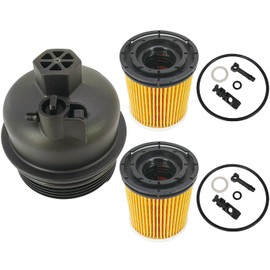Engine Oil Filter Housing Cover Cap Assembly With 2 Pack Oil Filters Fit for Hyundai Accent Elantra Kona Santa Fe Sonata Tucson Venue Kia K5 Rio Sorento Sportage 1.6L, Replace 26315-2M000 26350-2M000