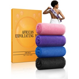 Red exfoliante africana, 4 esponjas de red africana, red de esponja de baño africana de nailon, red africana, esponja de baño larga, esponja de baño para ducha, depurador corporal de espalda (negro, azul, rosa, morado)