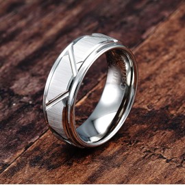 100S JEWELRY White Gold Tungsten Rings Angled Groove Lines Men Wedding Bands Step Edge Promise Engagement Size 6-16 (Tungsten, 8.5)
