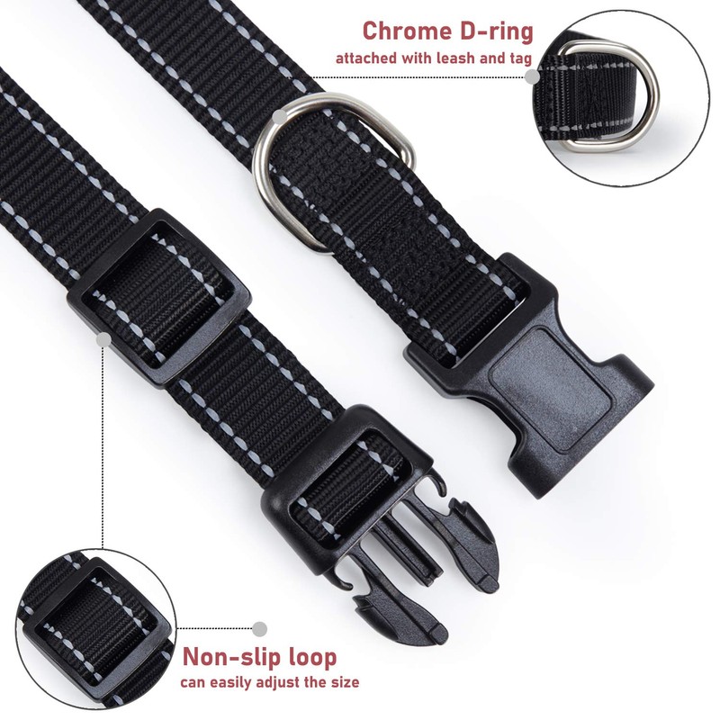Reflective Dog Collar with Buckle Adjustable Safety Nylon Collars for