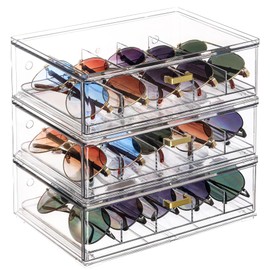 LALOBLUE Drawer Glasses Case – Transparent PET Eyeglass Holder, 3-Layer Pull-Out Sunglass Organizer for Multiple Glasses, Reading Glasses, Stackable Storage Organizer for Desk, Countertop, or Display