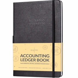 Skyline Accounting Ledger Book - Diario de registro de columna para uso personal y contabilidad para pequeñas empresas, registro de gastos para rastrear operaciones de dinero, formato grande, 7 x 10 pulgadas, 4.712 entradas en total (negro)
