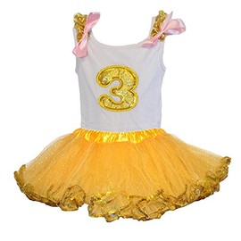 Birthday Gold Sparkling Tulle Tutu with Gold Sequin Trim Age Number Tank-Top Set (GTT-Age 3)