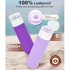 Quatish Travel Bottles for Toiletries, Original Patented Leak Proof Travel Size Containers, 3 oz Tsa Approved Silicone Shampoo and Conditioner Bottles, 4 Pack,，Purple