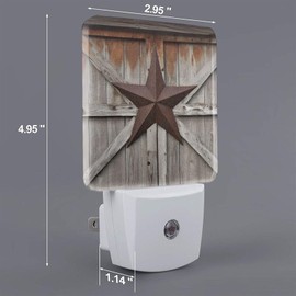 Dewoofly Western Texas Star Night Light Set of 2, Old Barn Wood Auto Sensor LED Dusk-to-Dawn Nightlights, Plug-in Sensor Lamp for Bedroom Bathroom Kitchen Hallway Stairs Decorative