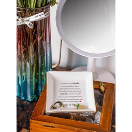 SUNBMO Godmother Ceramic Jewelry Dish Gift from Godchild, Baptism Mothers Day Birthday Thank You Gift for Godmother from Godchild, Godmother Gift - Will You Be My Godmother