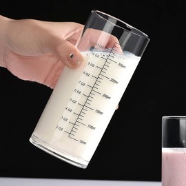 350ML Graduated Glass Drinking Cup with Scales(Oz/Ml) Thick Bottom High Borosilicate Glass Measuring Cup Straight Clear Glass Breakfast Milk Cup Teacup Milk Juice Beverage Coffee Glass Cup