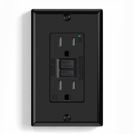 ELEGRP GFCI Outlet 15 Amp, Self-Test GFI Electrical Outlet with Narrow Design, Tamper Resistant GFCI Receptacle with LED Indicator, UL Listed, Black, Wall Plate Included, 1 Pack