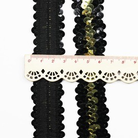 Length10 Yards，Wide 1.18 Inch Black/Gold Elastic Sequin Ribbon Trim for Sewing Dress Dance Costumes Headband （Black/Gold）