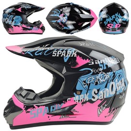 Motocross Helmet,Adult &Youth Trend Full Face,ATV Motorcycle Helmet,Dirt Bike Downhill Off-Road Mountain Bike,DOT Certified,4-Piece Set (Pink, Large)