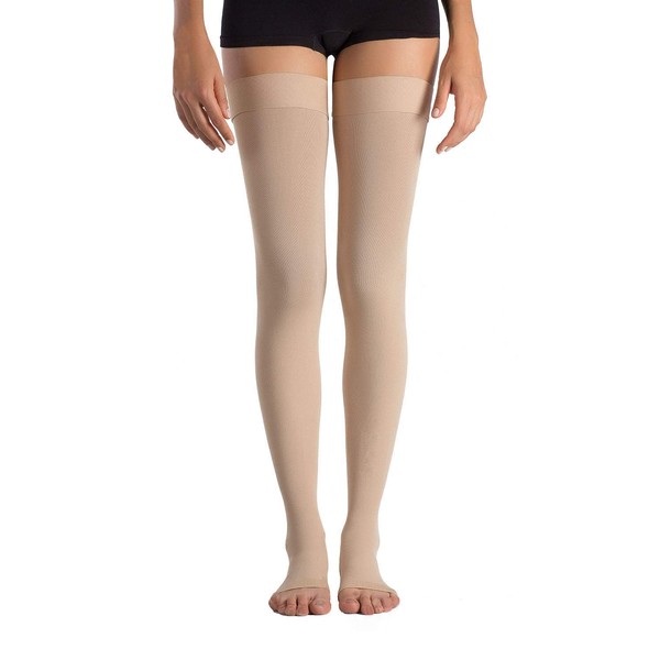 +MD Thigh High Graduated Compression Stockings Open-Toe 23-32mmHg Firm Medical Support Socks for Varicose Veins, Edema, Spider Veins NudeL