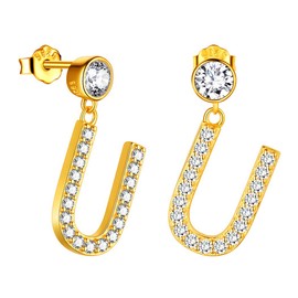 Name Earrings Inital Alphabet Letter U Earrings 925 Sterling Silver Customized Letter Earrings for Women Mens Earrings with Inital Letter Popular Jewelry Gift for Boys and Girls FE0116U-Y