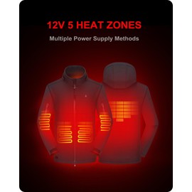 DEWBU Soft Shell Heated Jacket for Men with 12V Battery Pack and Detachable Hood Outdoor Electric Heating Coat, Black, 3XL