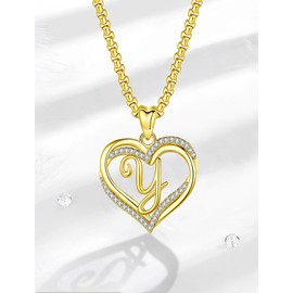INFUSEU Letter Necklace with Y Initial for Women Gold Jewelry Small Dainty Heart Pendant Birthday Gifts for Teen Teenager Adolescent Girlfriend Mom Wife Daughter Female Unique Trendy Neclace Necleses Collares De Mujer