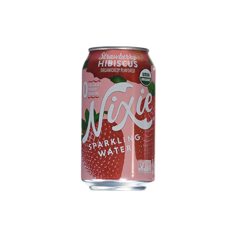 Nixie Organic Strawberry Hibiscus Sparkling Water, 8 Pack, Non GMO,