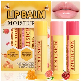 3PCS Bees Lips Balm Honey Lip Balm Set,Mini Lip Balms for Dry Cracked Lips,Moisturising Lip Care Set with Vitamin E,Hydrating Tinted Lip Care,3 Fruity Flavours Natural Formula,Reduce Lip Lines