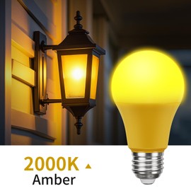 Roche Jaune Bug Light Bulbs for Outdoor - A19 9W Yellow Bug Lights for Outside, 60W Equivalent, 2000K Amber Porch Light Bulb, E26 Base, Not-Dimmable, Perfect for Patio, Deck, Backyard, 4 Pack