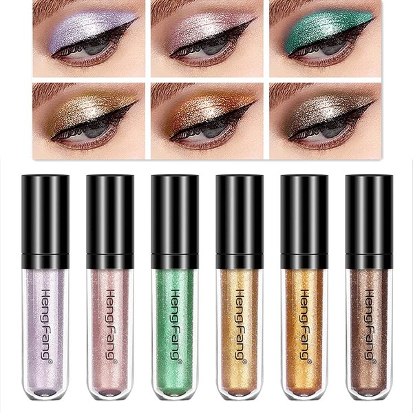 6 Colours Liquid Eyeshadow Set, Metallic Diamond Shimmer Glitter Eyeshadow, Shiny Pigmented, Durable, Waterproof, Sparkling Eyeshadow Eye Makeup Kits (B)
