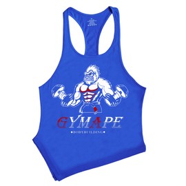 GYMAPE Men's Y-Back Bodybuilding Workout Stringer Tank Tops Muscle Sleeveless T Shirts with Incline Hem Color Blue Size L