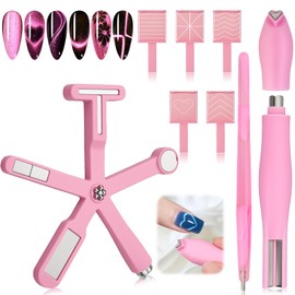 Plman Nail Magnet Tool Set, 3 in 1 Heart Magnet for Cat Eye Gel Polish, 6 in 1 Cat Eye Nail Magnet with Steel Ball Magnetic Pen, Multifunctional Cat Eye Magnet for Nail Art DIY at Home
